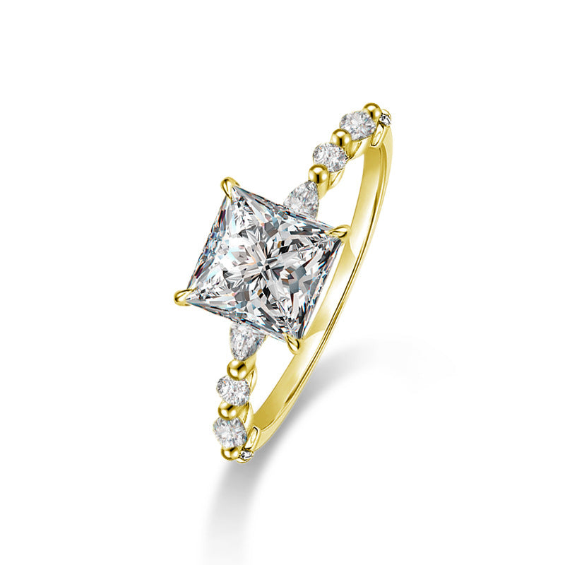  S925 Sterling Silver Square Moissanite Ring