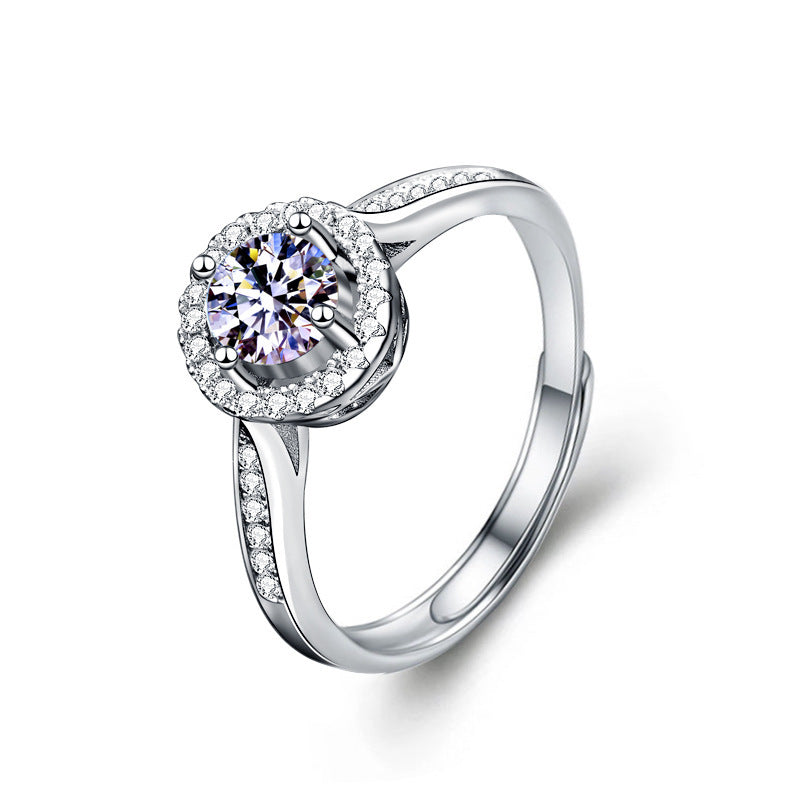 S925 Sterling Silver Moissanite Round Bag Princess Ring