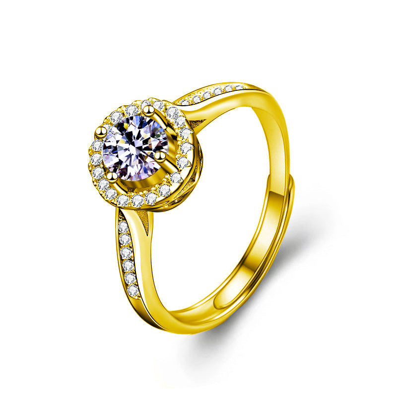 S925 Sterling Silver Moissanite Round Bag Princess Ring