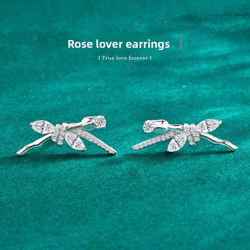 S925 Sterling Silver Marquise Moissanite Rose Lover Earrings