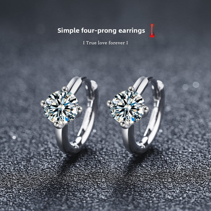 Moissanite minimalist classic four-prong earrings, versatile style