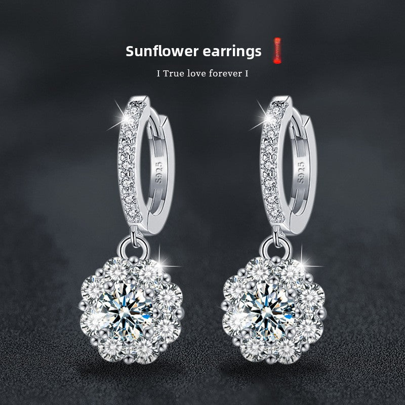 925 Sterling Silver Moissanite Elegant Sunflower Earrings