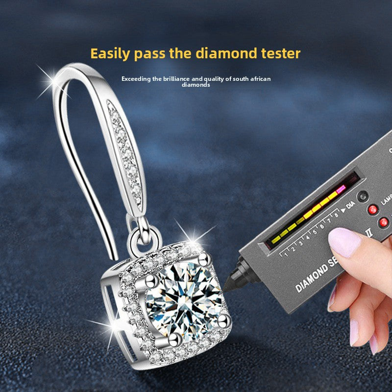 Moissanite Sugar Cube Earrings, 925 Sterling Silver Pendant