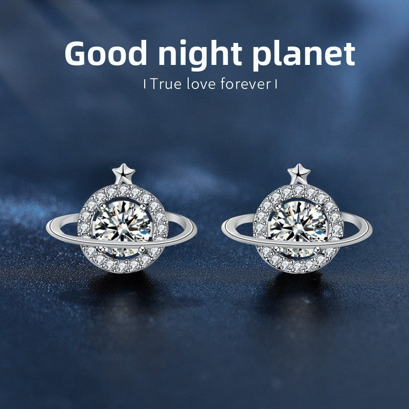 S925 Sterling Silver Moissanite Planet Earrings