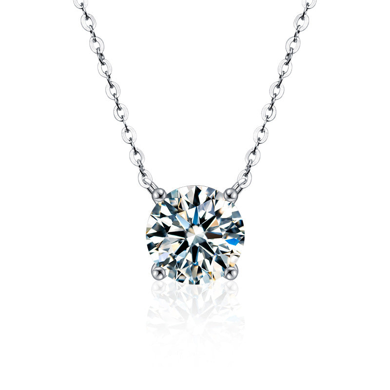 S925 Sterling Silver Moissanite Simple and Light Luxury Classic Four-Prong Necklace