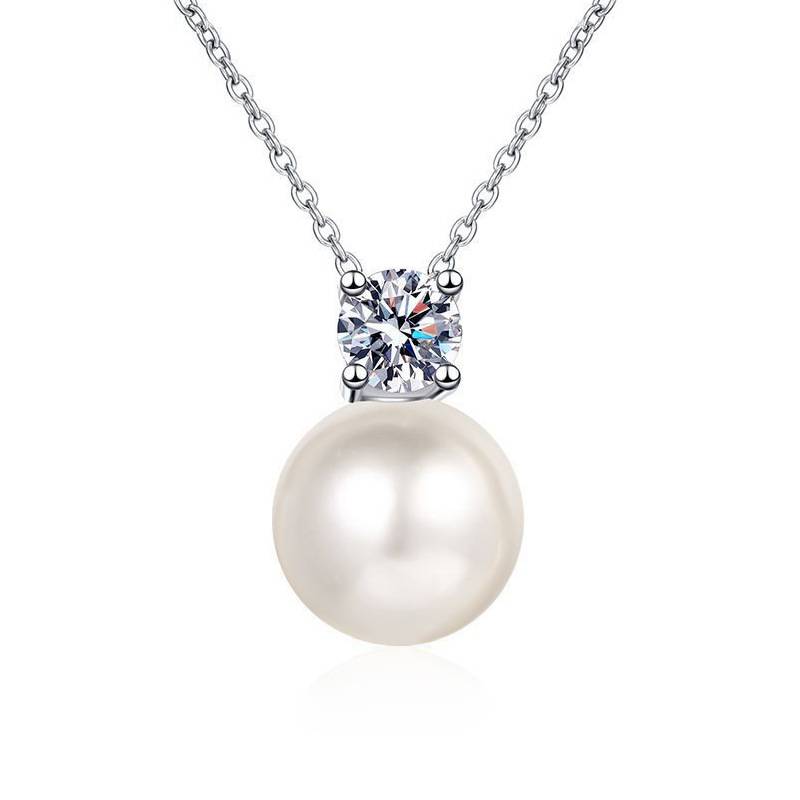S925 Sterling Silver Moissanite Pearl Necklace