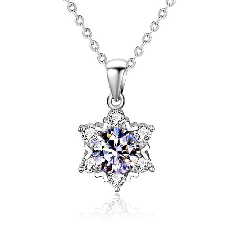 S925 Sterling Silver Moissanite Snowflake Necklace