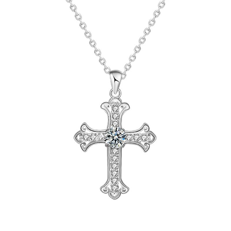 S925 Sterling Silver Moissanite Cross Pendant Necklace