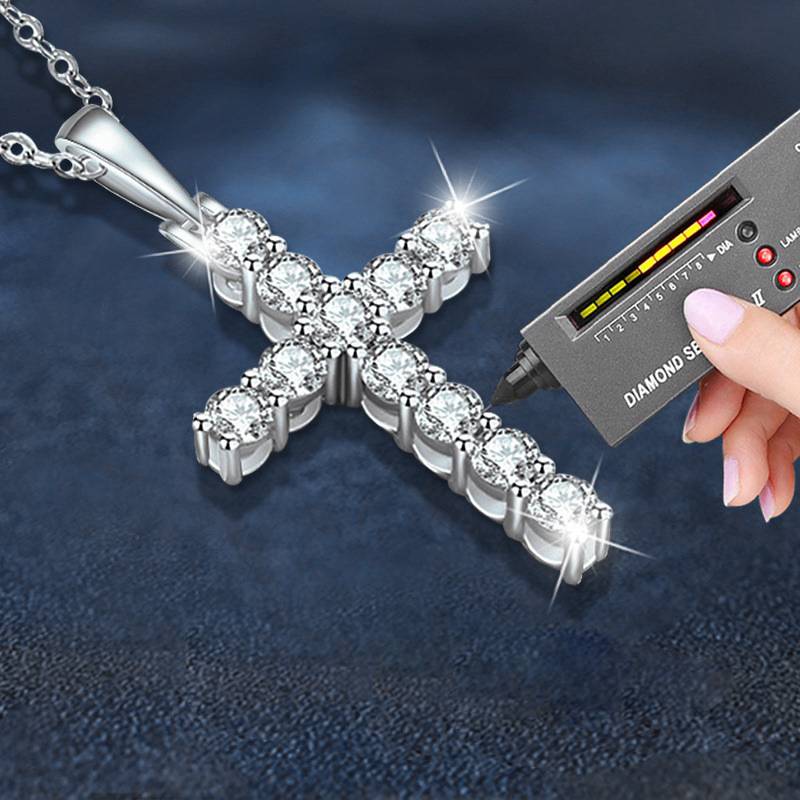 S925 Sterling Silver Moissanite Cross Necklace