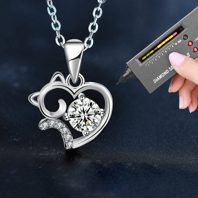 S925 Sterling Silver Moissanite Cute Cat Necklace