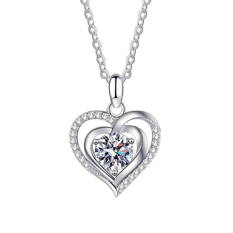 S925 Sterling Silver Loving Heart Necklace Moissanite