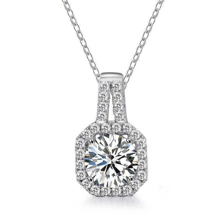 S925 Sterling Silver Moissanite Princess Square Bag Clavicle Pendant Necklace