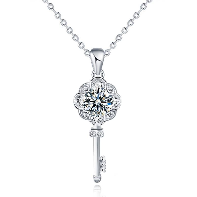 S925 Sterling Silver Moissanite Key Pendant Necklace