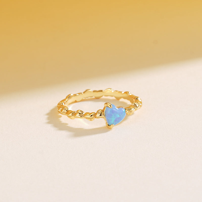 925 Sterling Silver Heart-Shaped Opal Ring