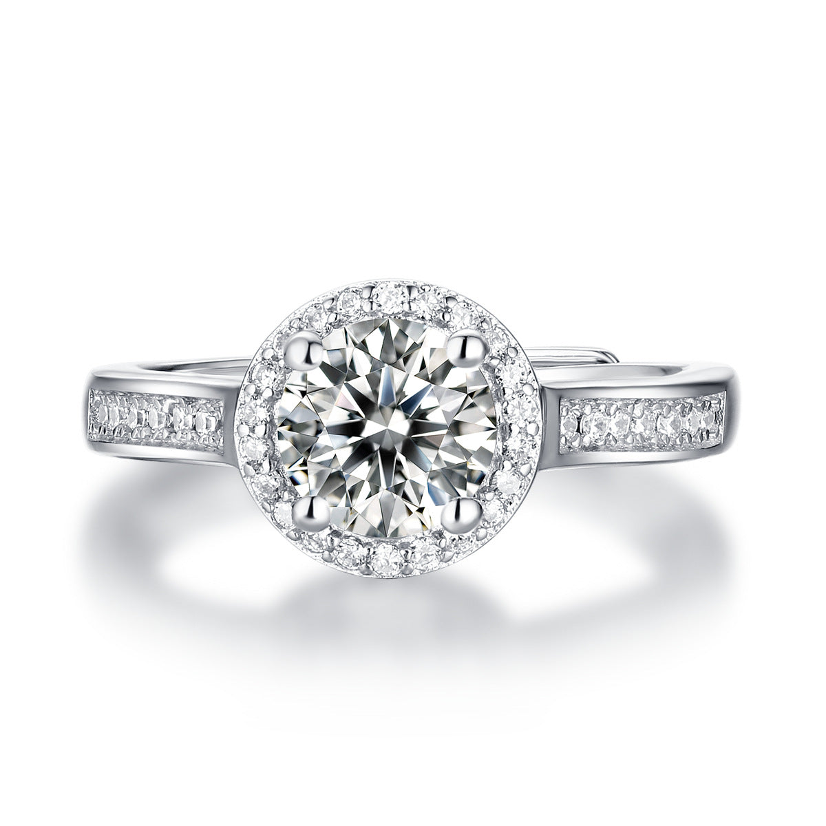 S925 Sterling Silver Fully Pave-Set Moissanite Adjustable Ring