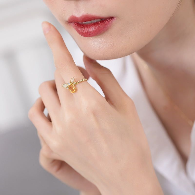 S925 Sterling Silver Plated with Golden Crystal Bee Ring