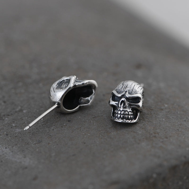 S925 Sterling Silver 3D Skull Halloween Stud Earrings