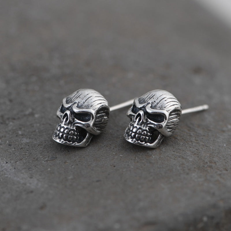 S925 Sterling Silver 3D Skull Halloween Stud Earrings