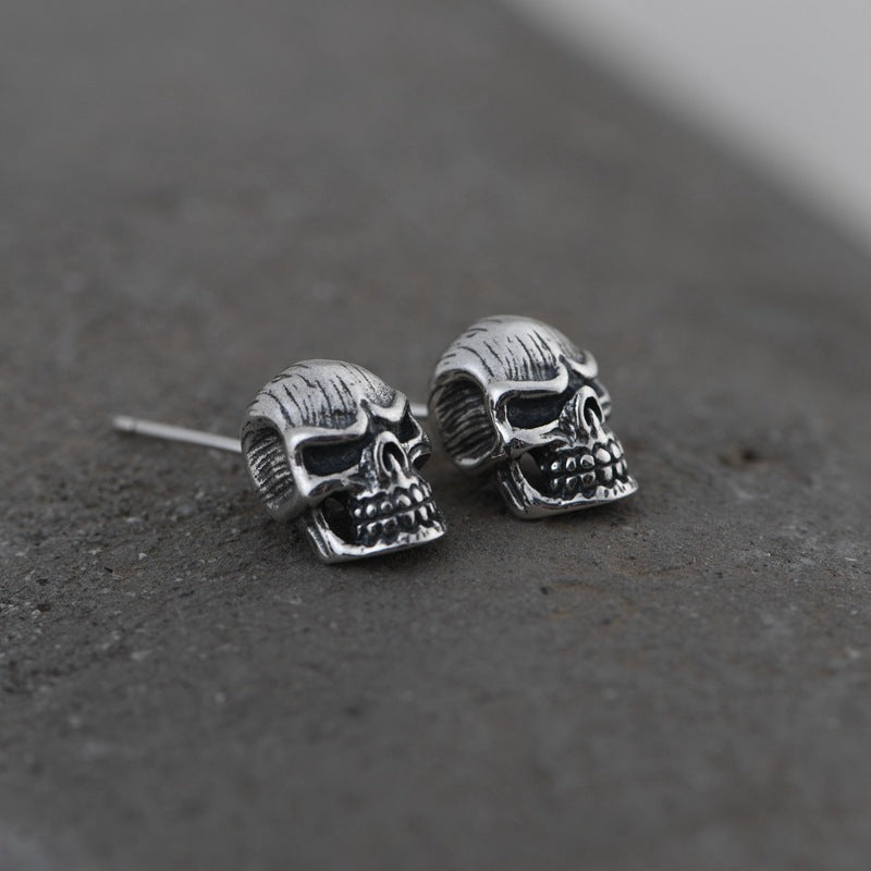 S925 Sterling Silver 3D Skull Halloween Stud Earrings
