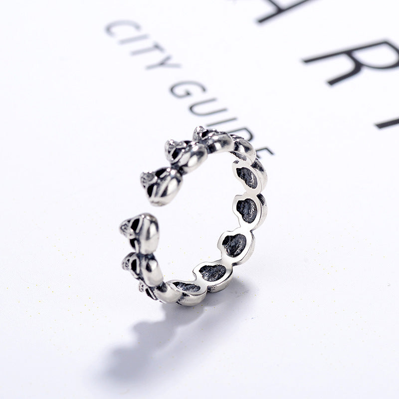 S925 Sterling Silver Halloween Skull Open Ring