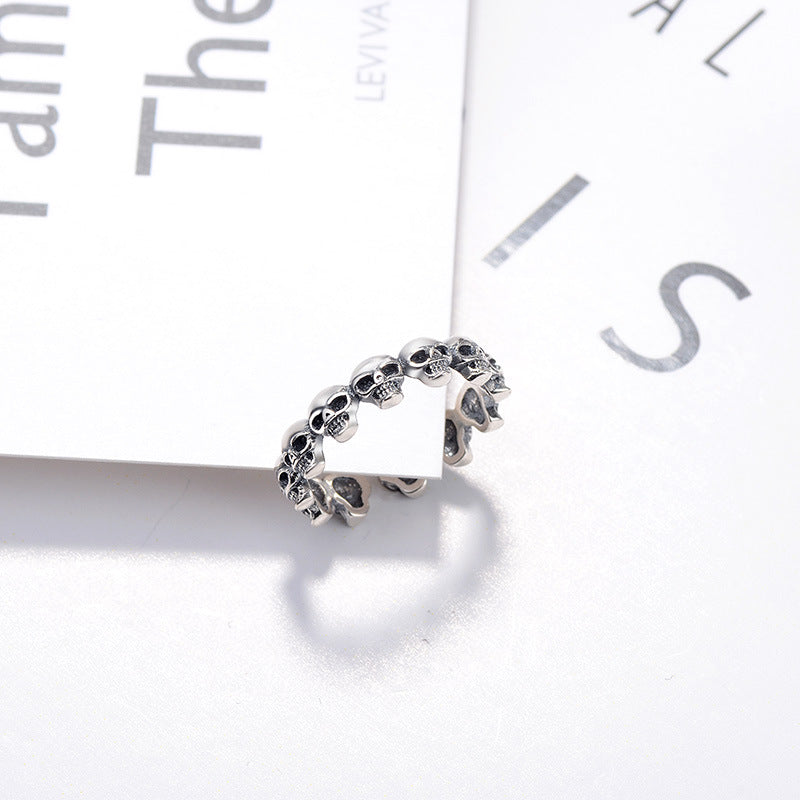 S925 Sterling Silver Halloween Skull Open Ring