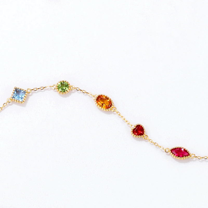 S925 Sterling Silver Vintage Court Style Colored Zircon Bracelet
