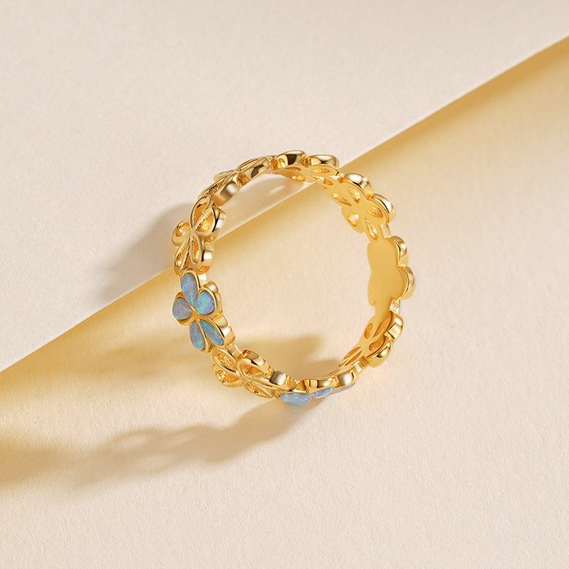 925 Sterling Silver Openwork Floral Opal Ring