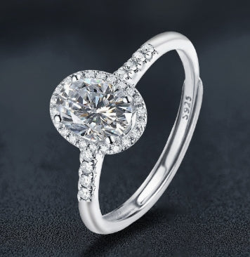 S925 Sterling Silver Oval Moissanite Ring