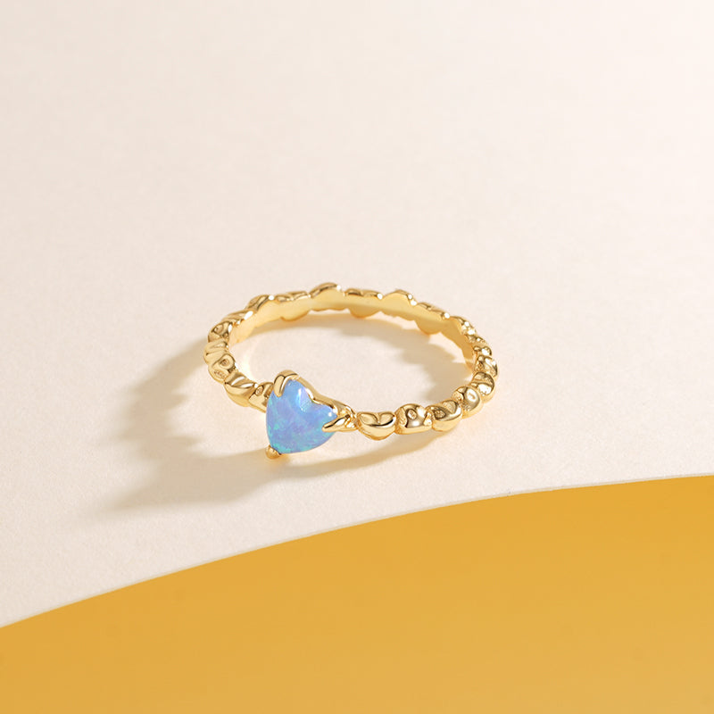 925 Sterling Silver Heart-Shaped Opal Ring