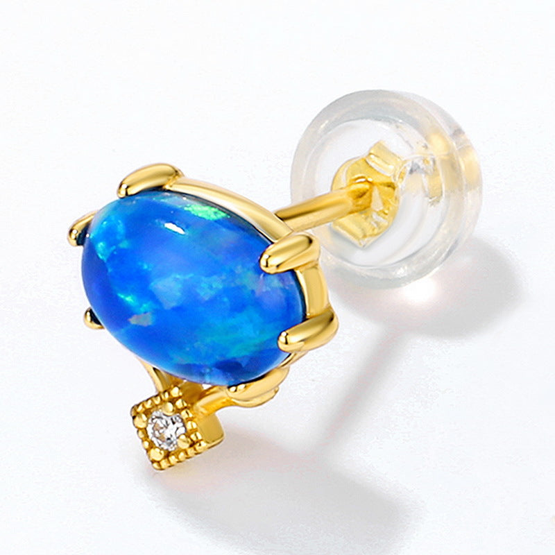 S925 Sterling Silver Gold-Plated Blue Opal Vintage Zircon Earrings