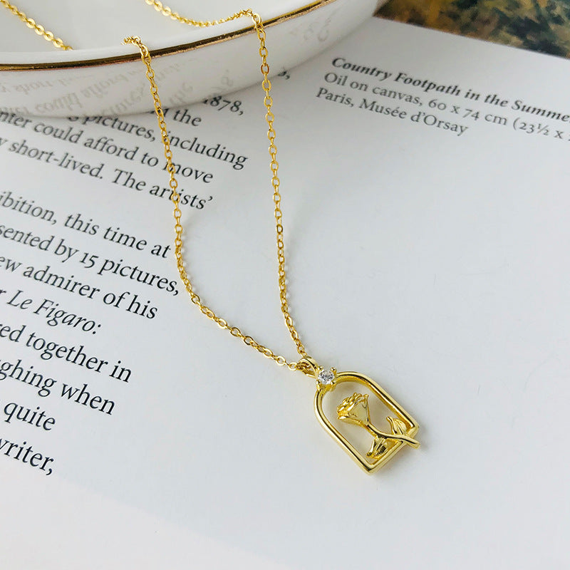 925 Sterling Silver Zircon Flower Necklace