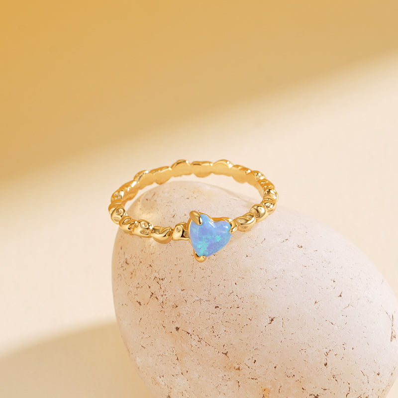 925 Sterling Silver Heart-Shaped Opal Ring