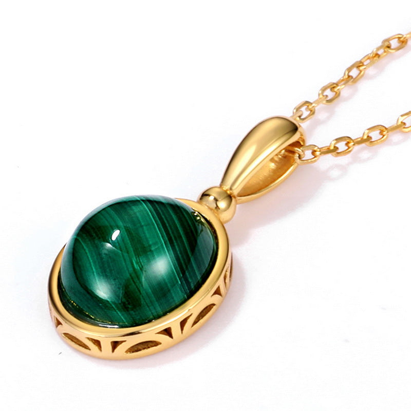 S925 Sterling Silver Gold-Plated Natural Malachite Geometric Pendant Necklace