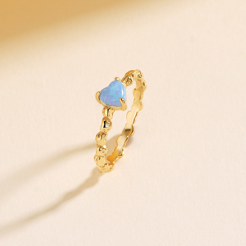 925 Sterling Silver Heart-Shaped Opal Ring