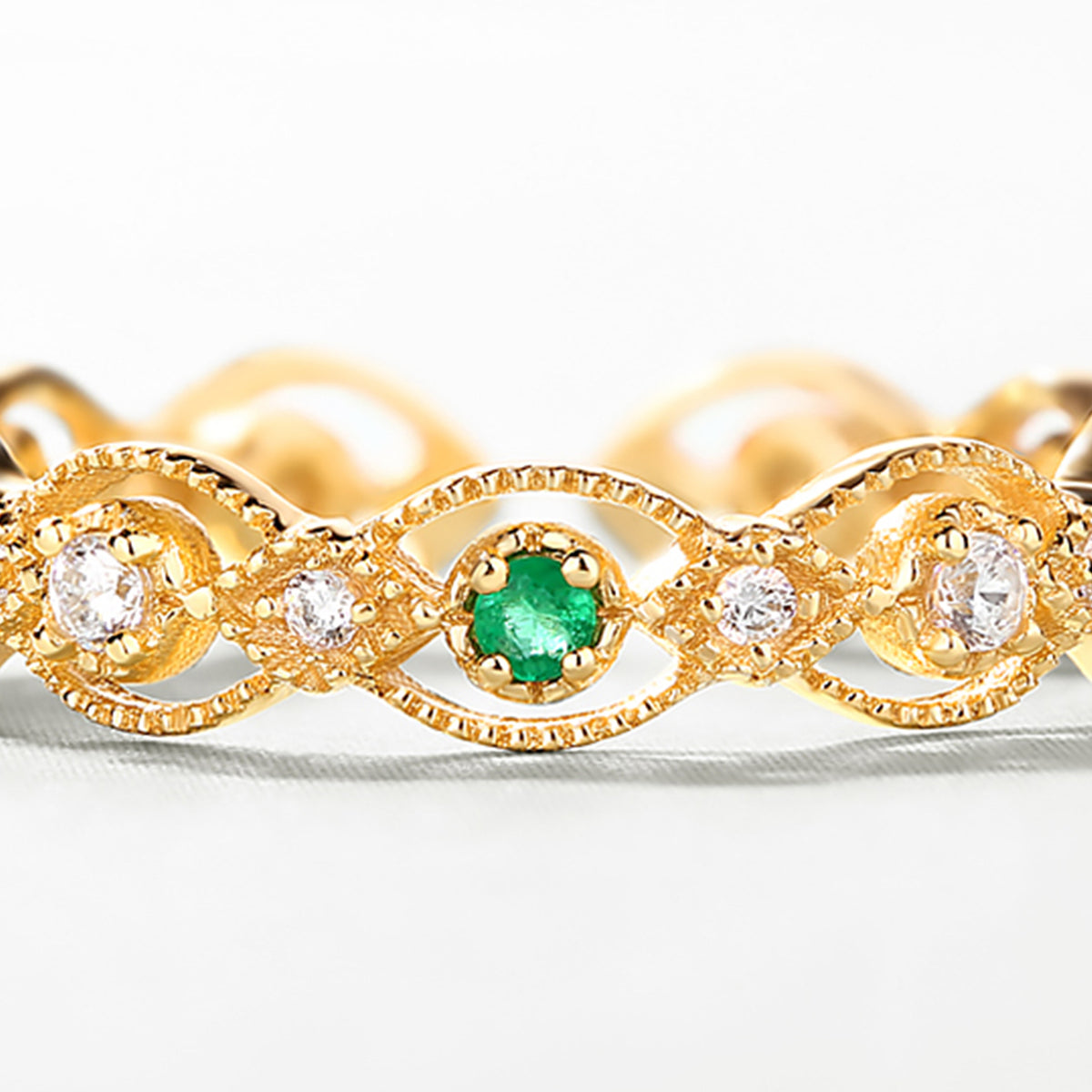 S925 Sterling Silver Gold-Plated Hollow Emerald White Zircon Ring