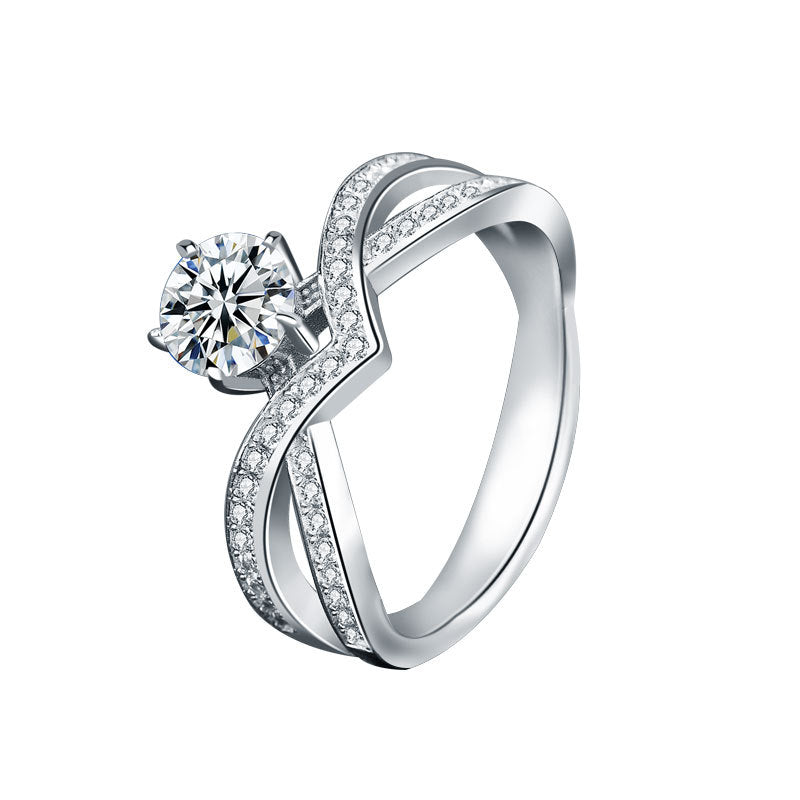 925 Sterling Silver Moissanite6-Prong Crown Setting Promise Ring