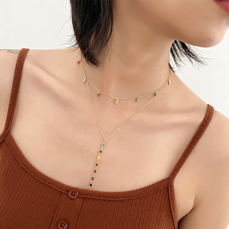 925 Sterling Silver Necklace with Colorful Zirconia