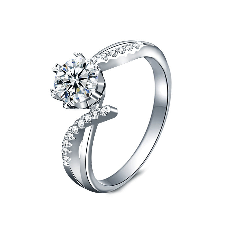 S925 Sterling Silver Moissanite Six-Claw Ring