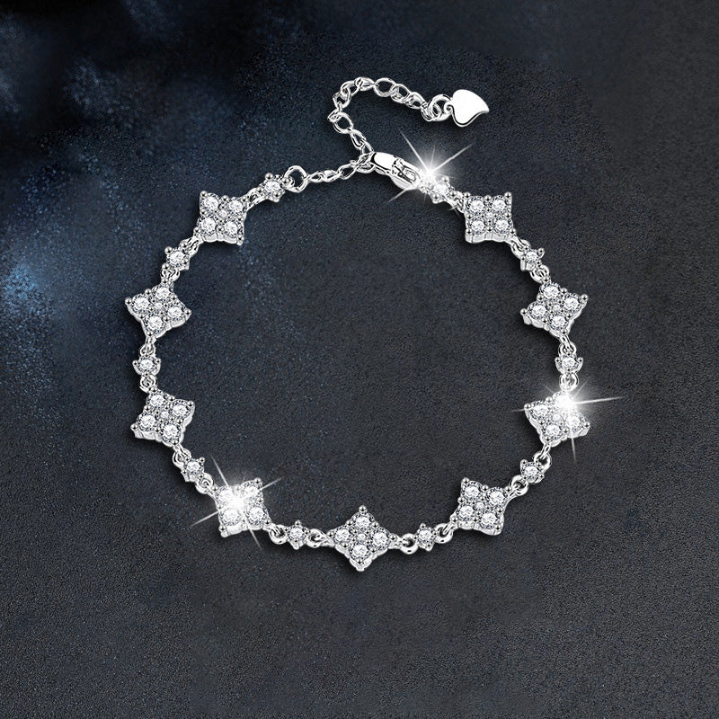 S925 Sterling Silver Moissanite Four-Leaf Clover Bracelet