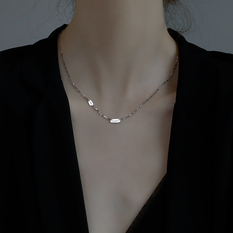 S925 pure silver Lucky square letter necklace