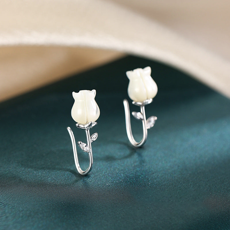 925 sterling silver flower ear hook - silvery