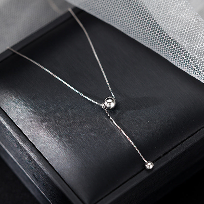 925 sterling silver round bead tassel necklace