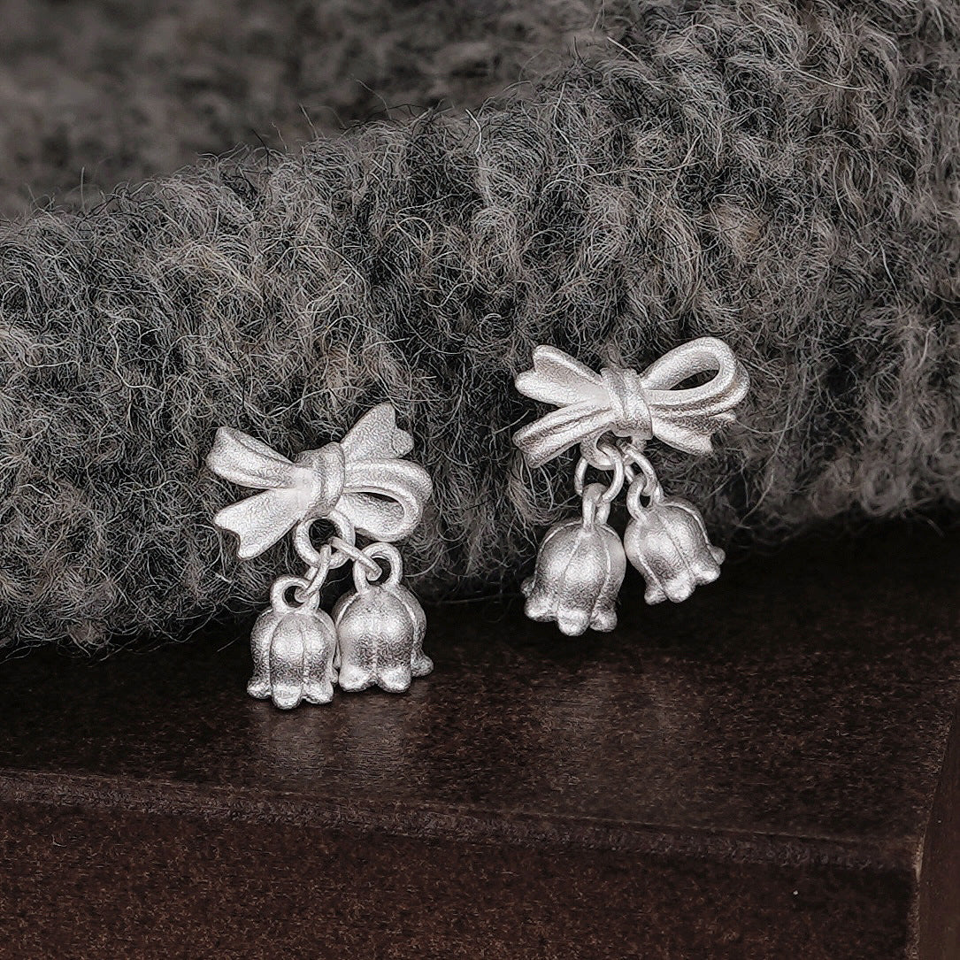 S925 pure silver bell orchid bow earrings