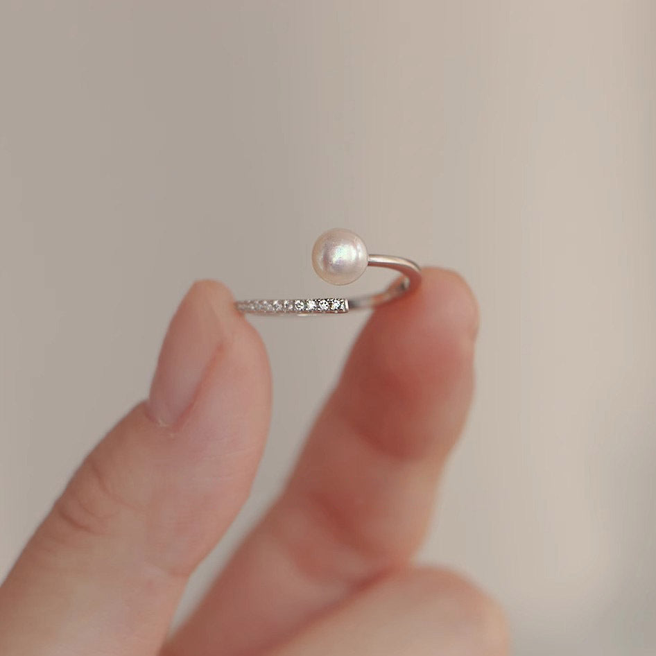 S925 Pure Silver Freshwater Pearl Ring - Silvery