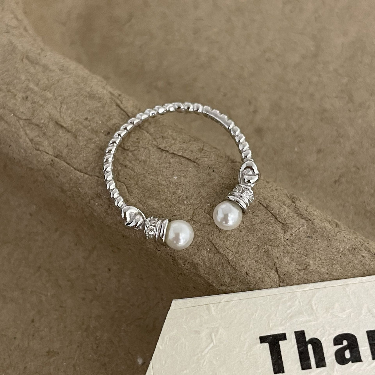 925 sterling silver  pearl open ring - silvery
