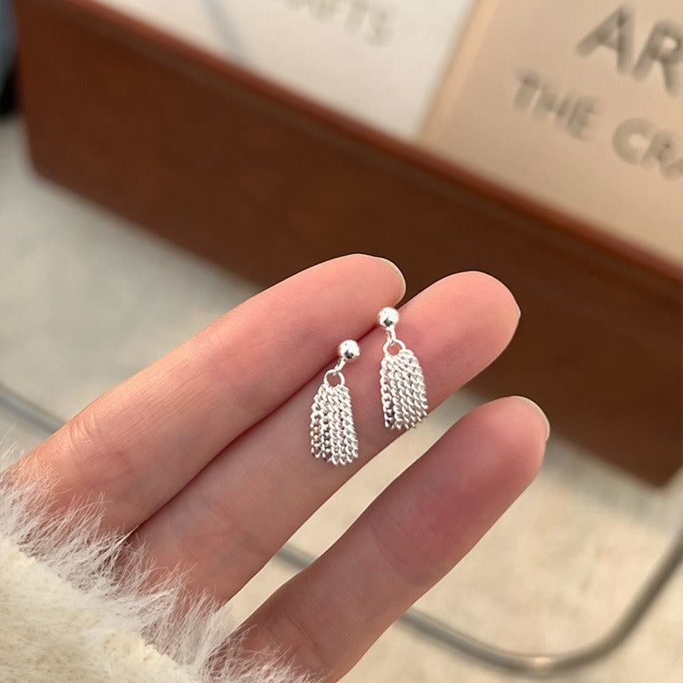 925 sterling silver chain tassel earrings - silvery