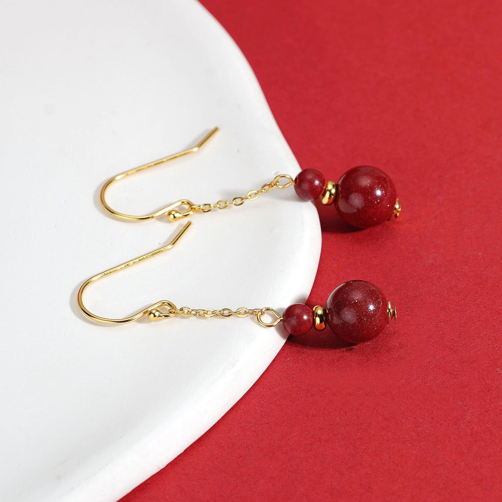 925 sterling silver cinnabar earrings - golden