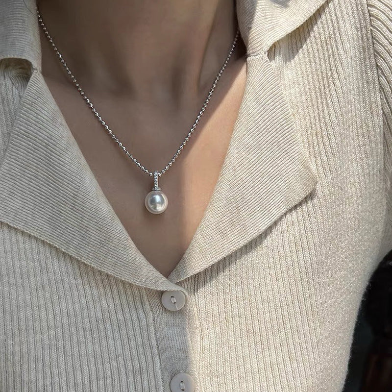 925 sterling silver pearl pendant necklace - silvery