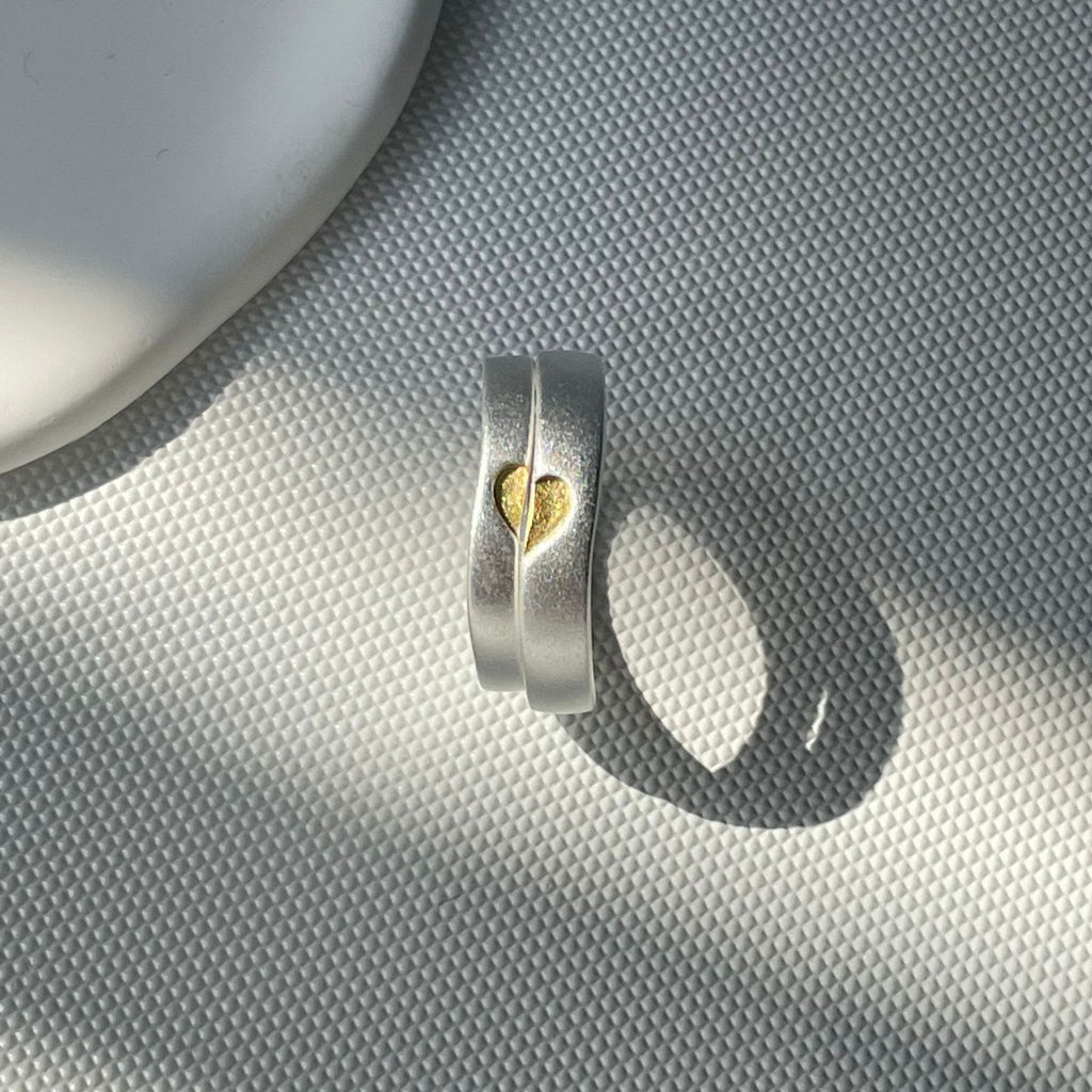 925 sterling silver irregular love couple ring - silvery