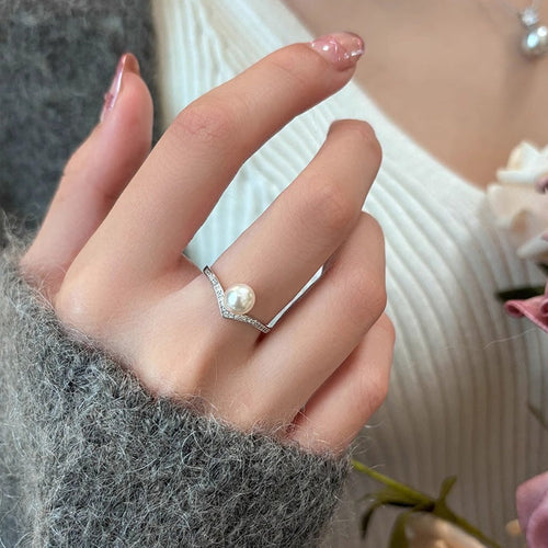 925 sterling silver pearl ring - silvery